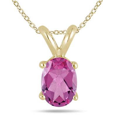 All-Natural Genuine 6x4 mm, Oval Pink Sapphire pendant set in 14k Yellow gold