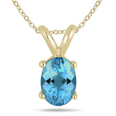 All-Natural Genuine 8x6 mm, Oval Blue Topaz pendant set in 14k Yellow gold