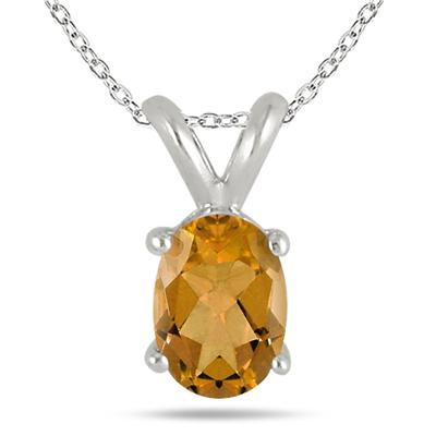 All-Natural Genuine 8x6 mm, Oval Citrine pendant set in 14k White Gold