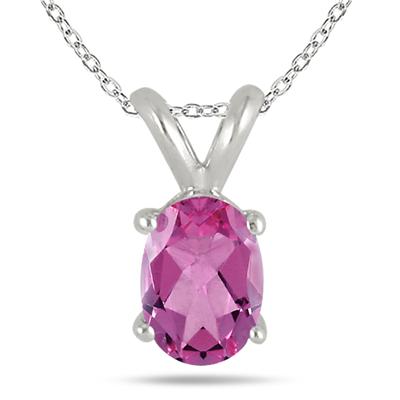 All-Natural Genuine 8x6 mm, Oval Pink Sapphire pendant set in Platinum