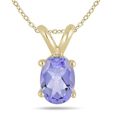 All-Natural Genuine 8x6 mm, Oval Tanzanite pendant set in 14k Yellow gold