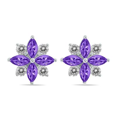 1 Carat TW Amethyst and Diamond Flower Earrings in 10K White Gold