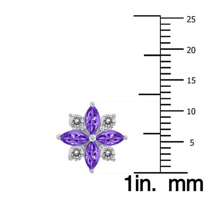 1 Carat TW Amethyst and Diamond Flower Earrings in 10K White Gold