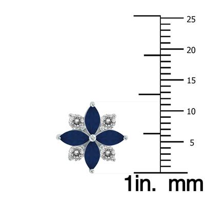 1 Carat TW Sapphire and Diamond Flower Earrings in 10K White Gold