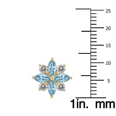 1 Carat TW Aquamarine and Diamond Flower Earrings in 10K Yellow Gold