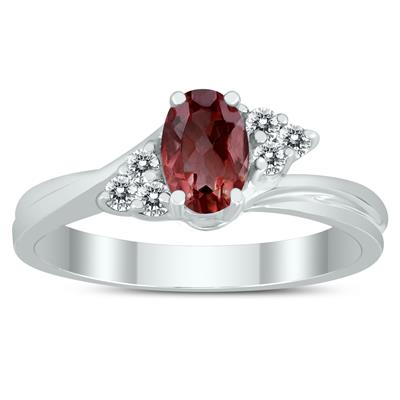 6X4MM Garnet and Diamond Twist Ring in 10K White Gold