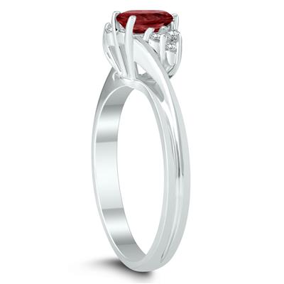 6X4MM Garnet and Diamond Twist Ring in 10K White Gold
