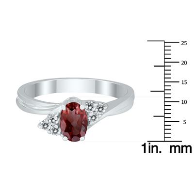 6X4MM Garnet and Diamond Twist Ring in 10K White Gold