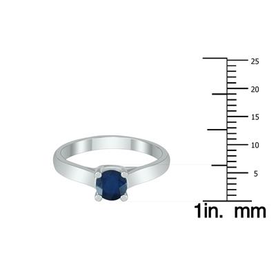 Round 5MM Sapphire Cathedral Solitaire Ring in 10K White Gold