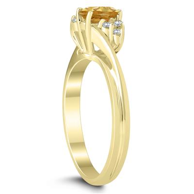 6X4MM Citrine and Diamond Twist Ring in 10K Yellow Gold