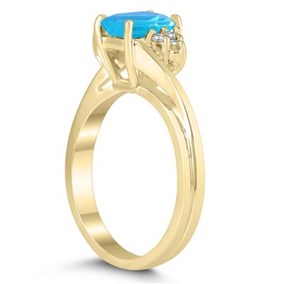 7X5MM Blue Topaz and Diamond Twist Ring in 10K Yellow Gold