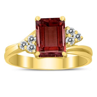 8X6MM Garnet and Diamond Twist Ring in 10K Yellow Gold