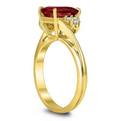 8X6MM Garnet and Diamond Twist Ring in 10K Yellow Gold