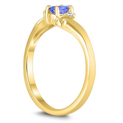 5X3MM Tanzanite and Diamond Wave Ring in 10K Yellow Gold