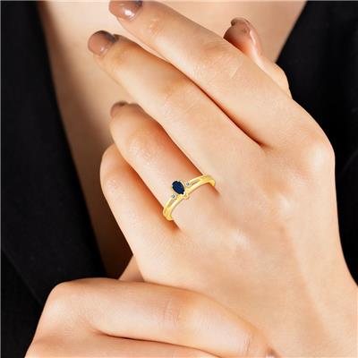 5X3MM Sapphire and Diamond Pear Shaped Open Three Stone Ring in 10K Yellow Gold