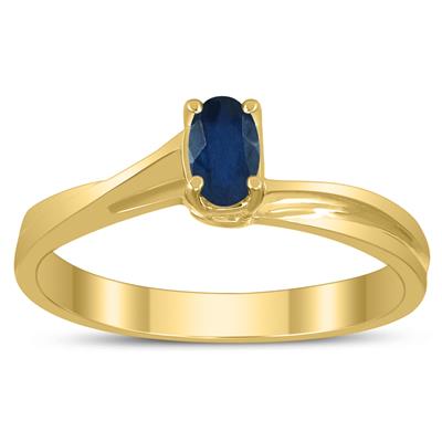 Solitaire Oval 5X3MM Sapphire Gemstone Twist Ring in 10K Yellow Gold