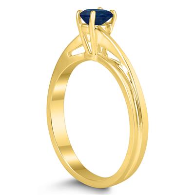 Solitaire Oval 5X3MM Sapphire Gemstone Twist Ring in 10K Yellow Gold