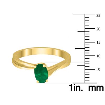 Solitaire Oval 6X4MM Emerald Gemstone Twist Ring in 10K Yellow Gold
