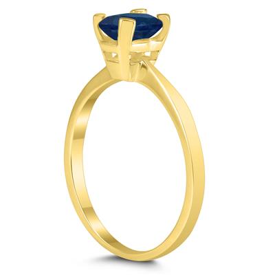 Emerald Shaped 6X4MM Sapphire Solitaire Ring in 10K Yellow Gold