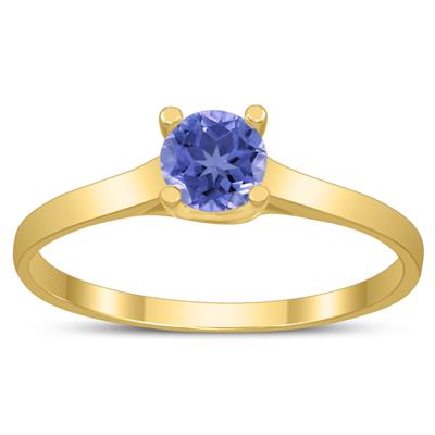 Round 4MM Tanzanite Cathedral Solitaire Ring in 10K Yellow Gold