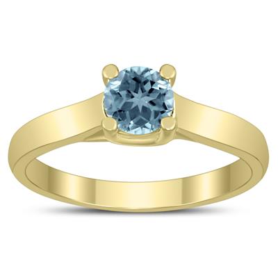 Round 5MM Aquamarine Cathedral Solitaire Ring in 10K Yellow Gold
