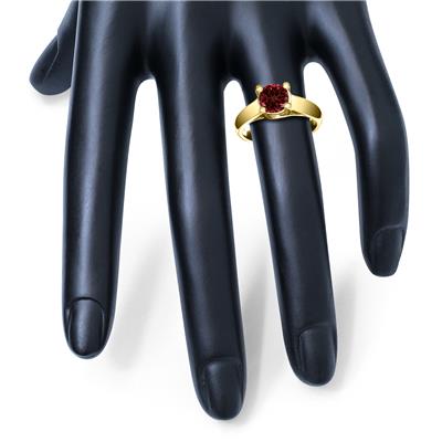 Round 7MM Garnet Cathedral Solitaire Ring in 10K Yellow Gold