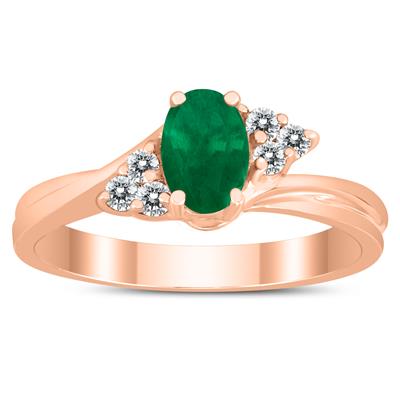 6X4MM Emerald and Diamond Twist Ring in 10K Rose Gold