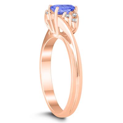 6X4MM Tanzanite and Diamond Twist Ring in 10K Rose Gold