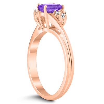 7X5MM Amethyst and Diamond Twist Ring in 10K Rose Gold
