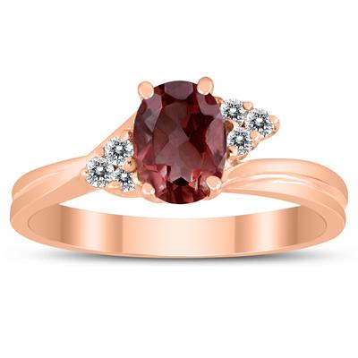 7X5MM Garnet and Diamond Twist Ring in 10K Rose Gold