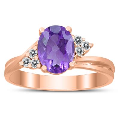 8X6MM Amethyst and Diamond Twist Ring in 10K Rose Gold