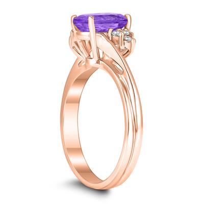 8X6MM Amethyst and Diamond Twist Ring in 10K Rose Gold