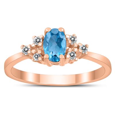 6X4MM Blue Topaz and Diamond Regal Ring in 10K Rose Gold
