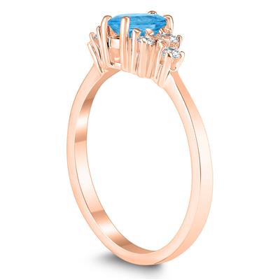 6X4MM Blue Topaz and Diamond Regal Ring in 10K Rose Gold