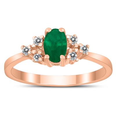 6X4MM Emerald and Diamond Regal Ring in 10K Rose Gold