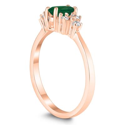 6X4MM Emerald and Diamond Regal Ring in 10K Rose Gold