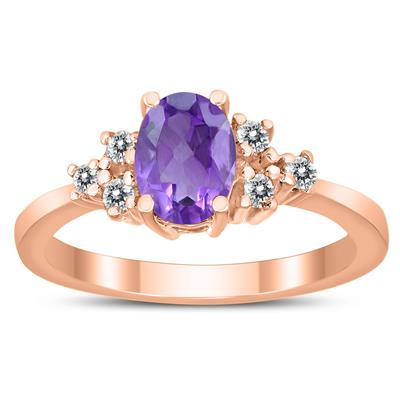 7X5MM Amethyst and Diamond Regal Ring in 10K Rose Gold