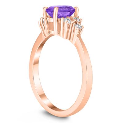 7X5MM Amethyst and Diamond Regal Ring in 10K Rose Gold