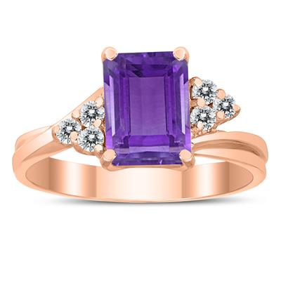 8X6MM Amethyst and Diamond Twist Ring in 10K Rose Gold