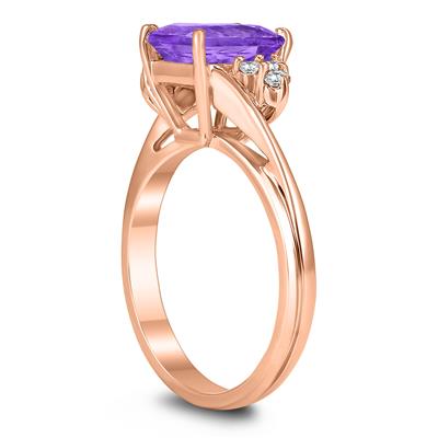 8X6MM Amethyst and Diamond Twist Ring in 10K Rose Gold