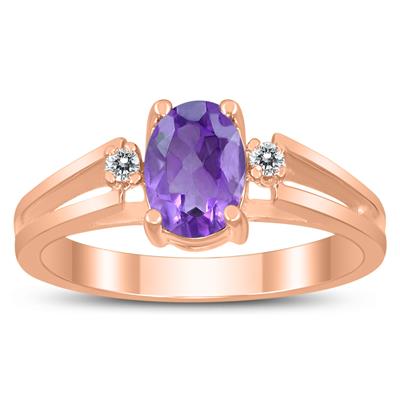 7X5MM Amethyst and Diamond Open Three Stone Ring in 10K Rose Gold