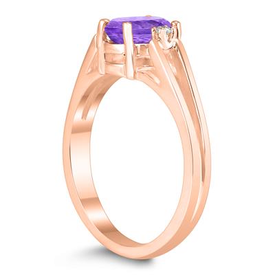 7X5MM Amethyst and Diamond Open Three Stone Ring in 10K Rose Gold