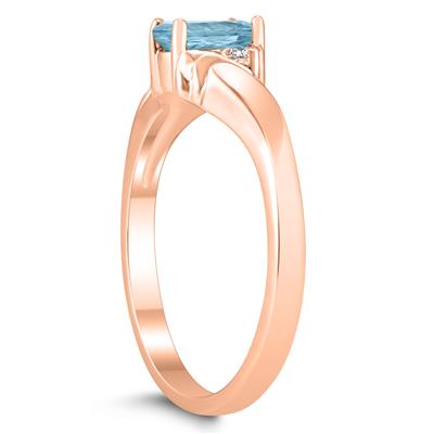 6X4MM Aquamarine and Diamond Wave Ring in 10K Rose Gold