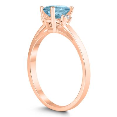 Emerald Cut 6X4MM Aquamarine and Diamond Three Stone Ring in 10K Rose Gold