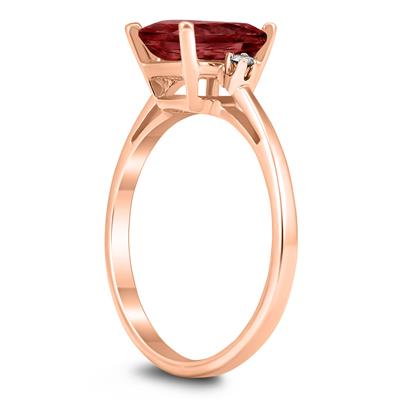 Emerald Cut 8X6MM Garnet and Diamond Three Stone Ring in 10K Rose Gold