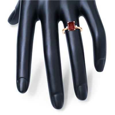 Emerald Cut 8X6MM Garnet and Diamond Three Stone Ring in 10K Rose Gold