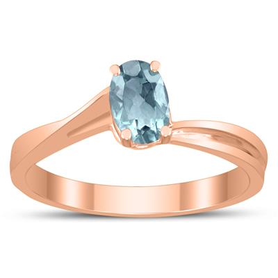 Solitaire Oval 6X4MM Aquamarine Gemstone Twist Ring in 10K Rose Gold