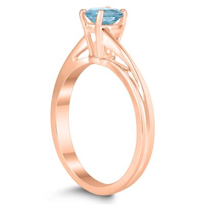 Solitaire Oval 6X4MM Aquamarine Gemstone Twist Ring in 10K Rose Gold