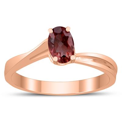 Solitaire Oval 6X4MM Garnet Gemstone Twist Ring in 10K Rose Gold