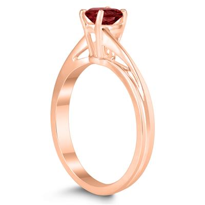 Solitaire Oval 6X4MM Garnet Gemstone Twist Ring in 10K Rose Gold